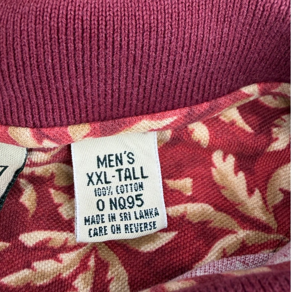 LL Bean Mens XXL Tall Palm Tree Print Short Sleeve Button Down Shirt‎ Burgundy - Picture 4 of 8